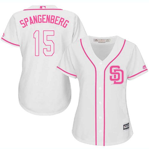 Padres #15 Cory Spangenberg White/Pink Fashion Women's Stitched MLB Jersey